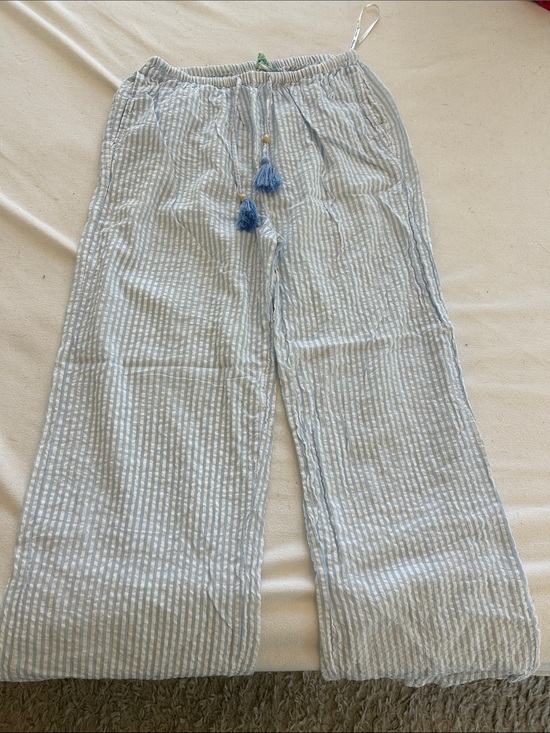 True Destinations Pants - Women’s Light Blue Striped Drawstring Pants